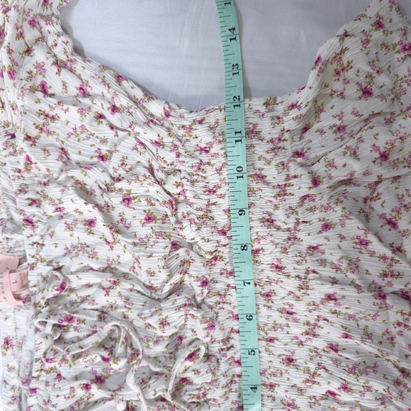Rose And Grey Floral Smocked Off-Shoulder Top L - Picture 7 of 8